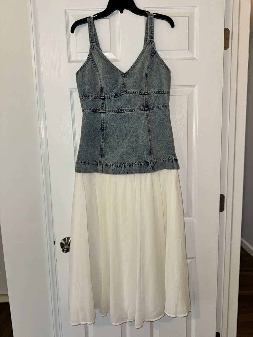 Moon River Denim Top with Cream Skirt Dress